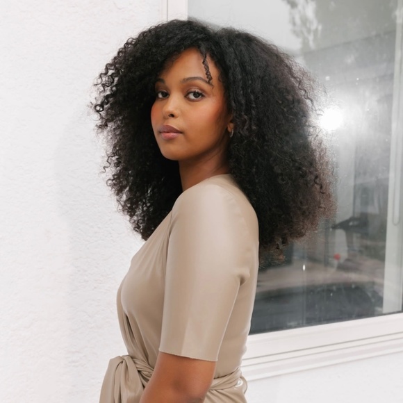 MARGOT VEGAN LEATHER MIDI DRESS IN TAUPE - Picture 2 of 4